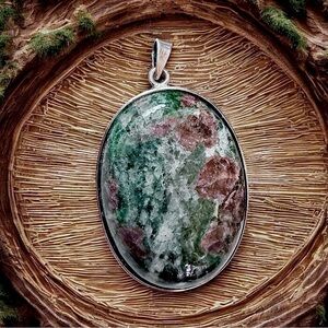 Rare Garnet Jadeite Eclogite Sterling Silver Pendant